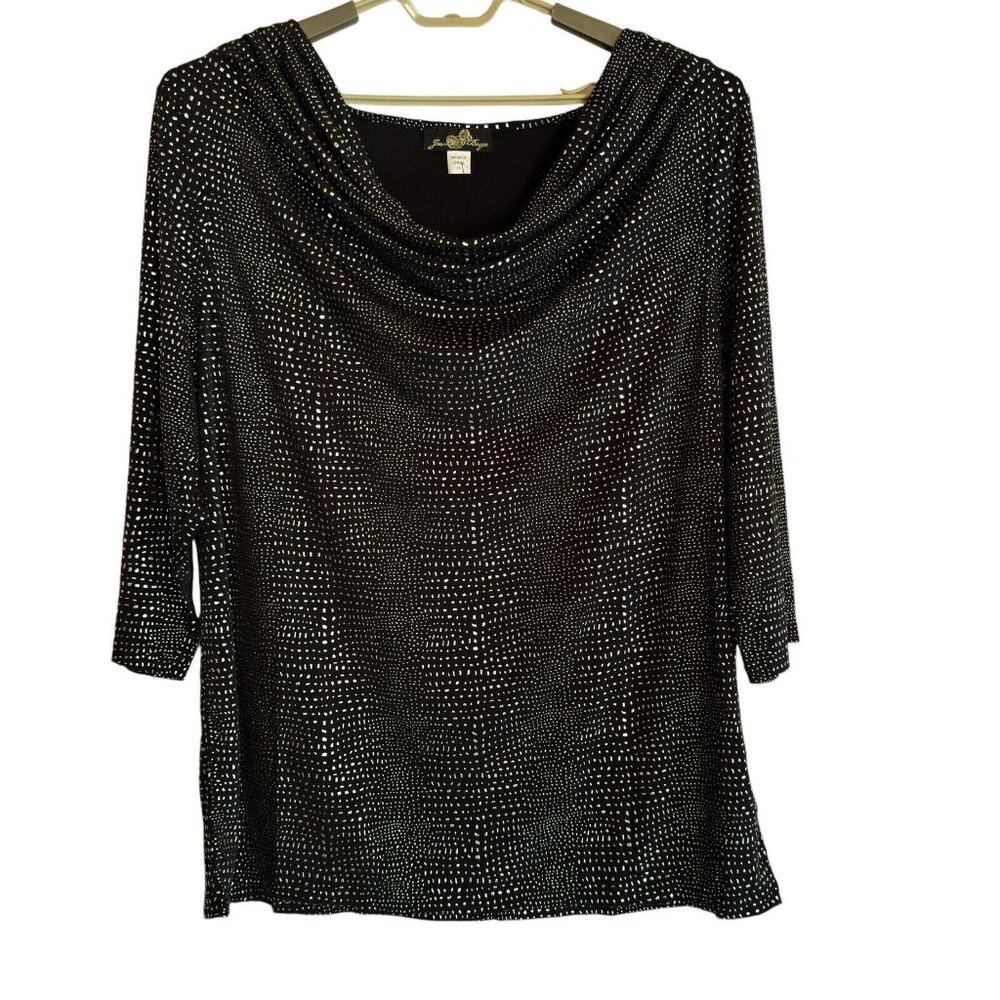 Women’s Joan Boyce Size 3X Top‎ Shirt Blouse Black Silver Tunic Holiday Party